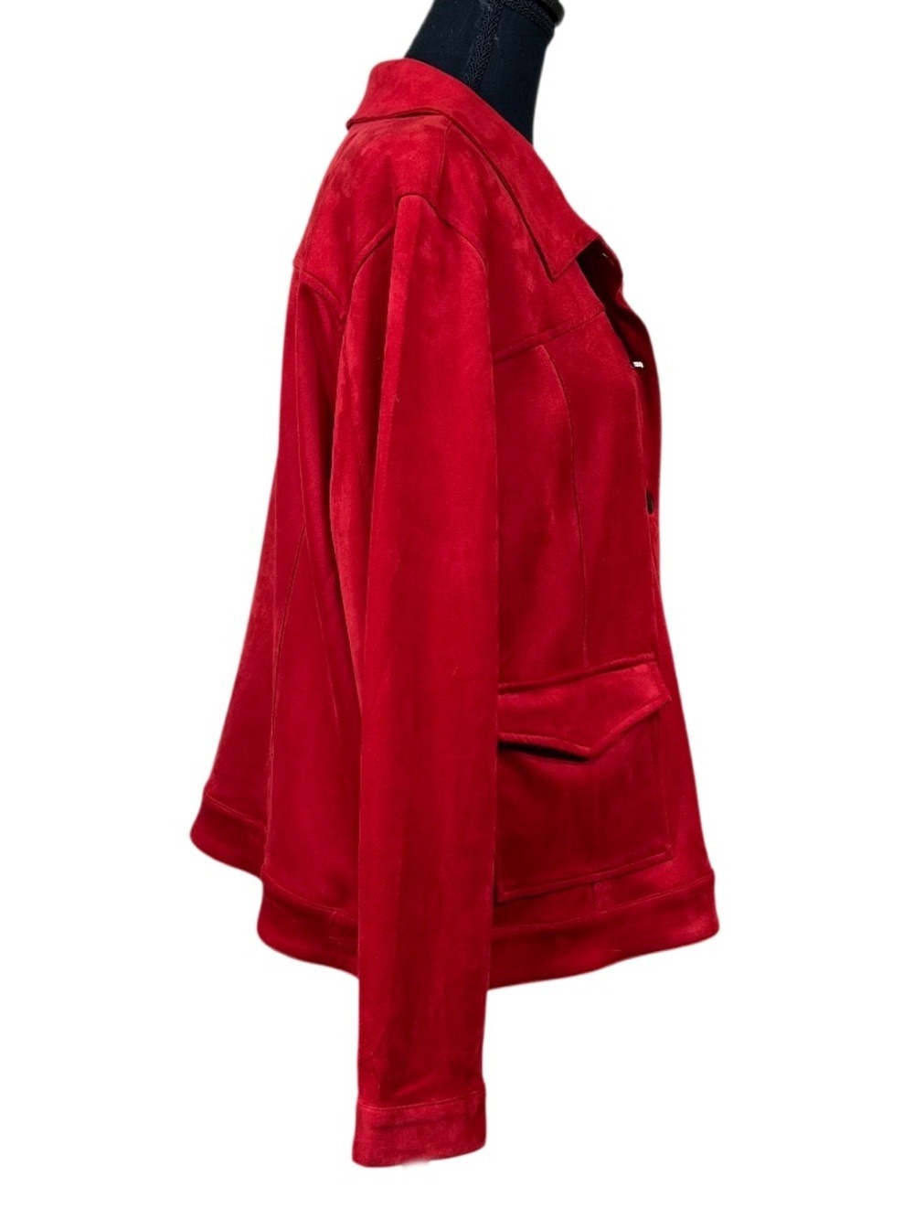 Tribal Crimson Red Faux Suede Lightweight Lagenlook Jacket Size XL - Picture 2 of 11